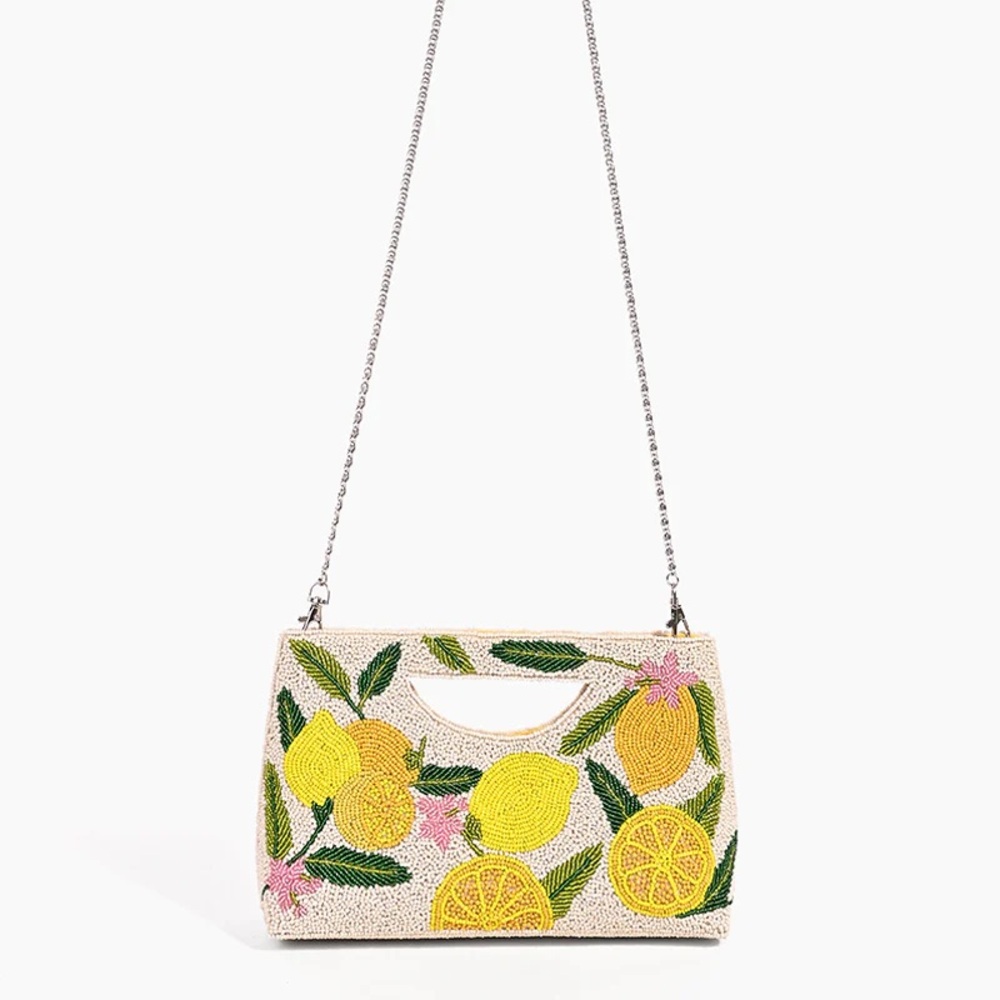 Beaded Lemon Motif Handheld Clutch - Yellow/Green - Picture 5 of 10